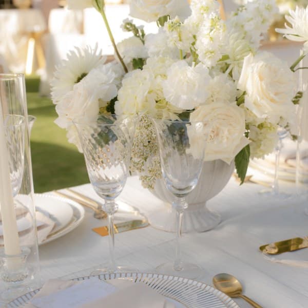 White florals and glassware
